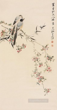 花 鳥 Painting - 繁体字中国語の花の枝に張大千鳥